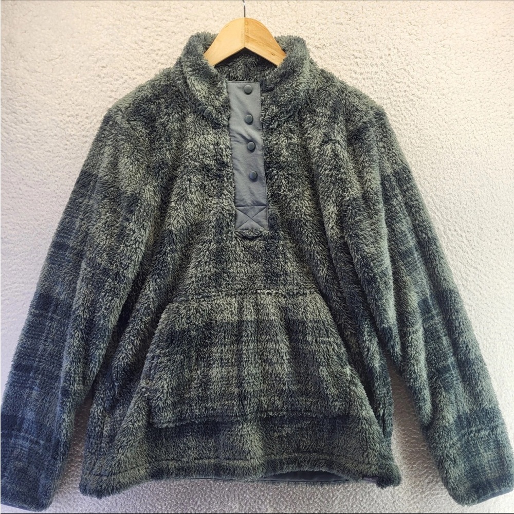 Eddie Bauer Dark Green, Gray Fleece Fall Snap Button Sweater